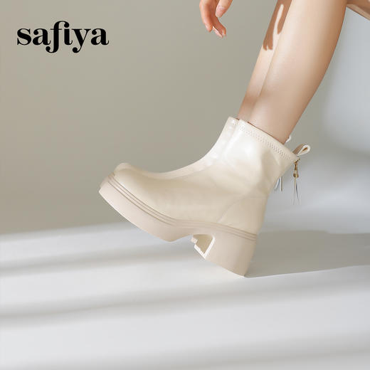 预售10天发|Safiya/索菲娅2024冬季甜酷圆头增高厚底粗跟时尚百搭加绒后拉链短踝靴SF44116415/SF44118415 商品图6