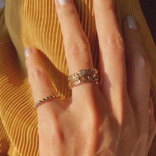 LHWINDSOR 链条戒指 bold and fun三条cable自由叠加简约个性指环 商品图2