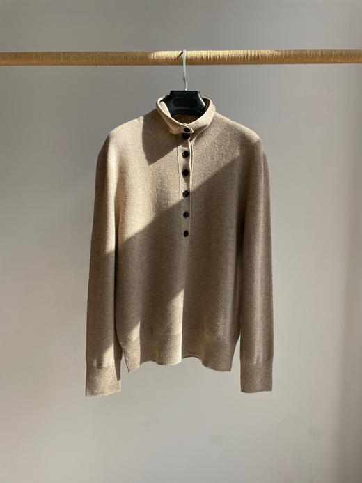 126-5 纯圆正 原色紫绒 百分百山羊绒 立领排扣 堆堆领 针织罩衫 商品图8