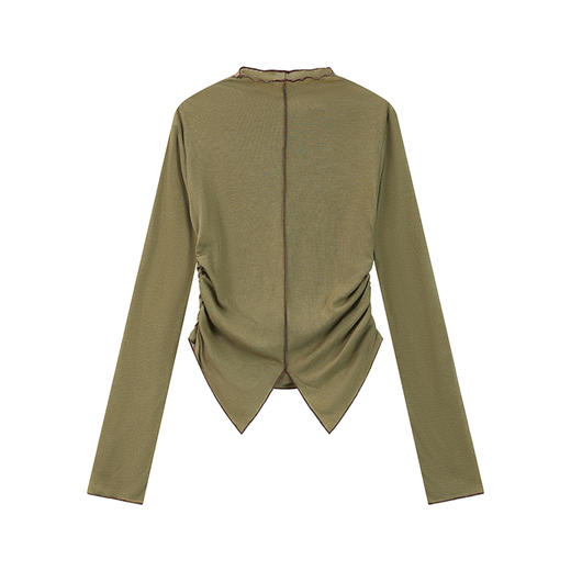 CryingCenter 低饱和撞色线收腰抽褶燕尾摆长袖上衣 哭喊中心 商品图5