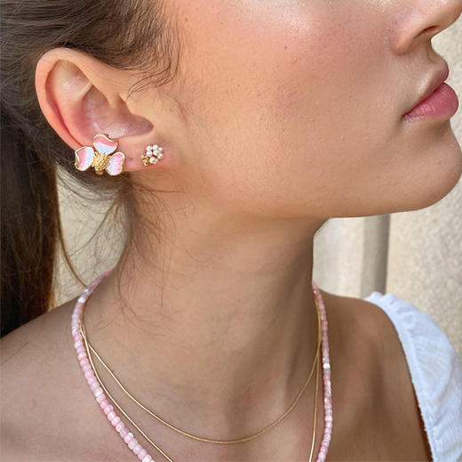 LHWINDSOR 原创设计fafa耳骨夹单只粉色三瓣花朵耳骨夹花花无耳洞 商品图1