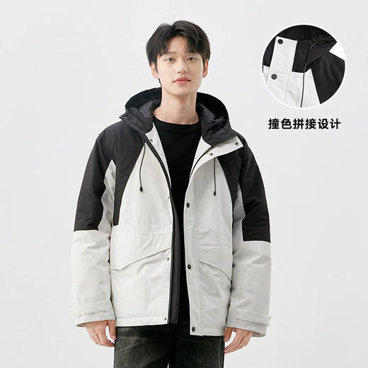 gxg.jeans【杜邦三防】男装冬季羽绒服 黑白撞色保暖短款连帽羽绒服男JED1Y208864 商品图2