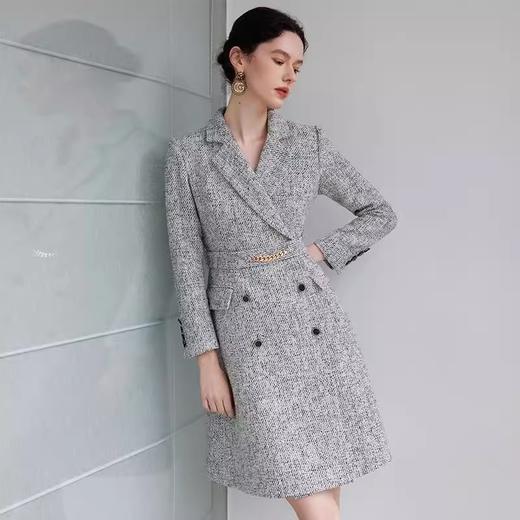 IWY/冰川灰长袖连衣裙厚款气质时尚高级感收腰职场文案职业装教师24Q666 商品图3