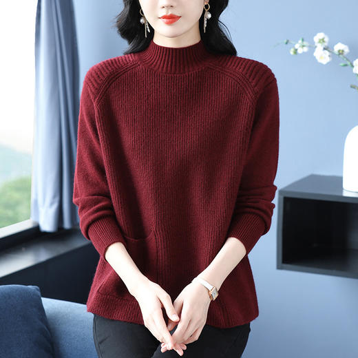 CC-10-6126秋冬新款半高领毛衣女士韩版拼色内搭针织打底衫厚款好看上衣 商品图3