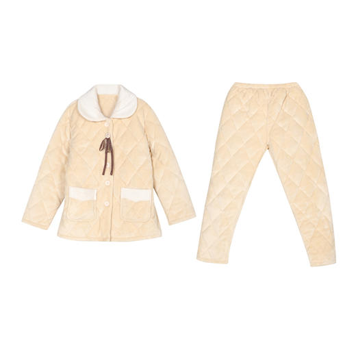 都市丽人女士加厚夹棉套装家居服长袖长裤法兰绒夹棉秋冬睡衣LHT1H6 商品图0