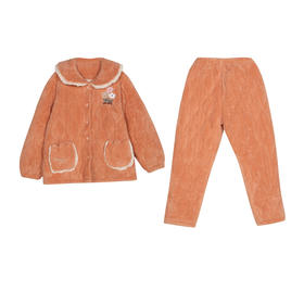 都市丽人女士加厚夹棉套装家居服长袖长裤法兰绒夹棉秋冬睡衣LHT1H5