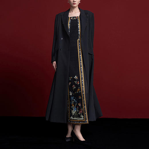 【林栖设计小店】手工钉珠外套上衣优雅修身显瘦2025春季新品长袖风衣女1951067 商品图0