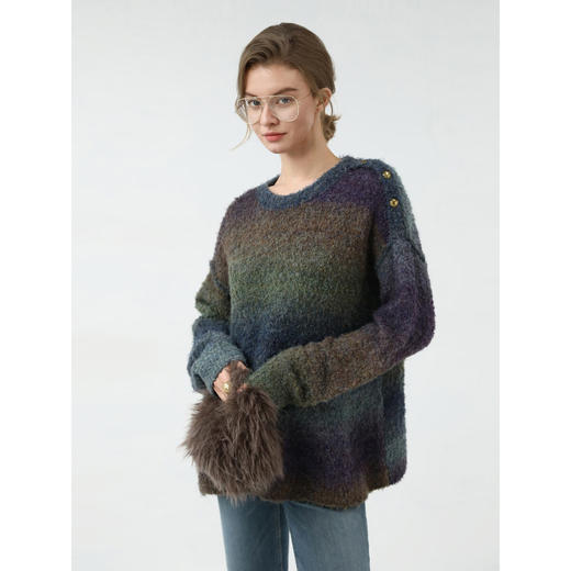 COCOBELLA渐变晕染圆领短款毛衣女秋冬宽松休闲针织衫MZ7098 商品图1