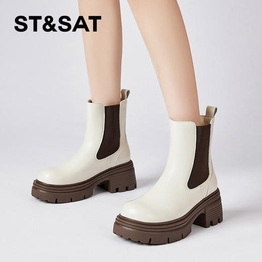 星期六时尚百搭保暖绒里厚底烟筒靴SSC4118EBB 商品图3