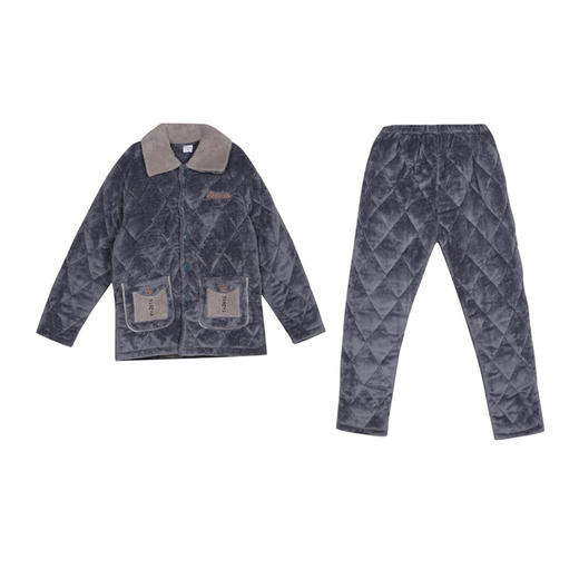 都市丽人男士加厚夹棉套装家居服长袖长裤法兰绒夹棉秋冬睡衣FHT1C1 商品图0