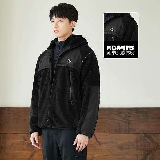 gxg.jeans男装冬季黑色摇粒绒简约夹克连帽夹克 舒适保暖外套 JED12100114 商品图1