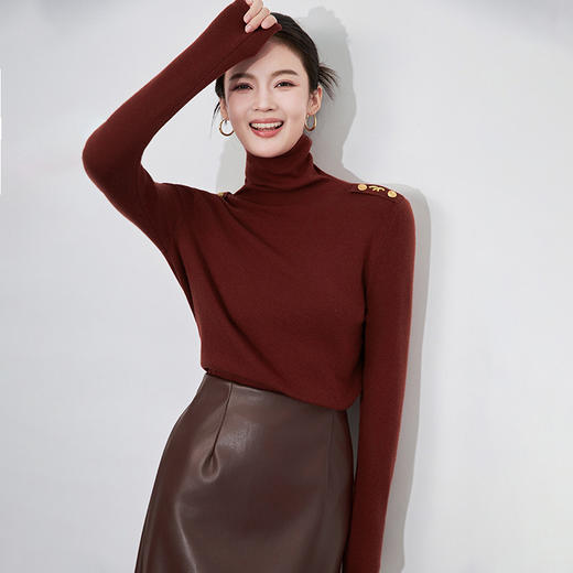 【高货wl】全新升级【铂金会员183/天猫249/差价66】(11209) 洛诗琳秋冬法式时尚洋气设计感双肩金属扣高领针织衫上衣 商品图0