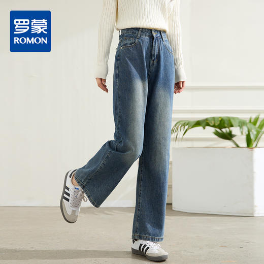 罗蒙女士牛仔裤百搭休闲舒适大众日常直筒裤遮肉显瘦女简约长裤 商品图0