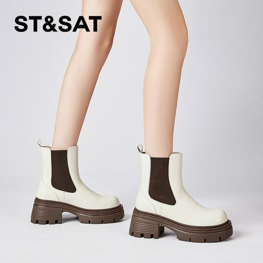星期六时尚百搭保暖绒里厚底烟筒靴SSC4118EBB 商品图5