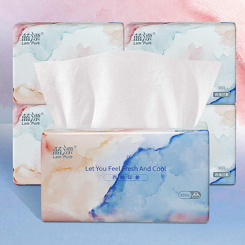 【自营】蓝漂竹浆白色抽纸8包304张4层76抽LP-29176-A