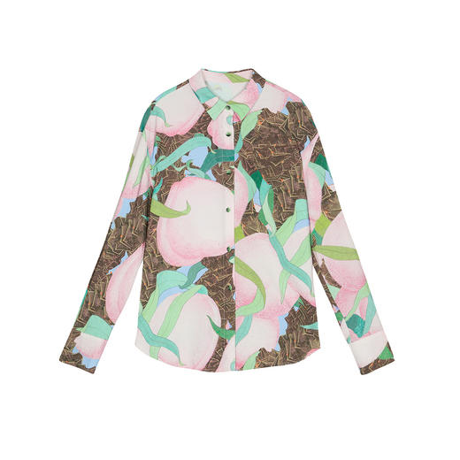 谜底宽松衬衣长袖女2025春季新品主题蟠桃系列印花衬衫251MC0008 商品图4