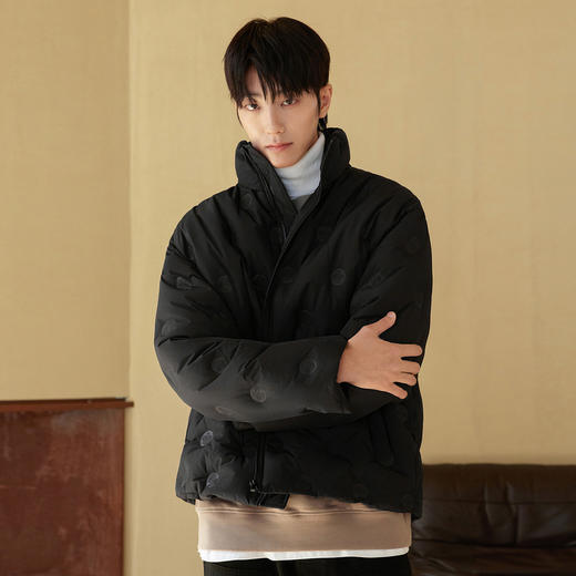 gxgjeans男装冬季羽绒服青年男立领短款时尚压花羽绒服 商品图1