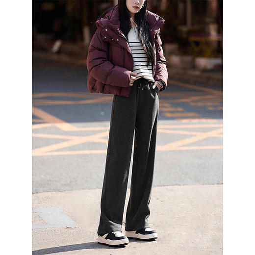 【年终特卖】熙世界人字纹窄版阔腿裤女秋冬新款高腰运动卫裤宽松直筒毛呢裤子 商品图4