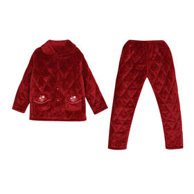 都市丽人女士加厚夹棉套装家居服长袖长裤法兰绒夹棉秋冬睡衣LHT1H8