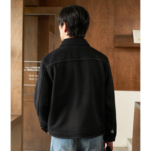 gxg.jeans男装冬季夹克黑色明线工装翻领毛呢夹克外套男 商品图2