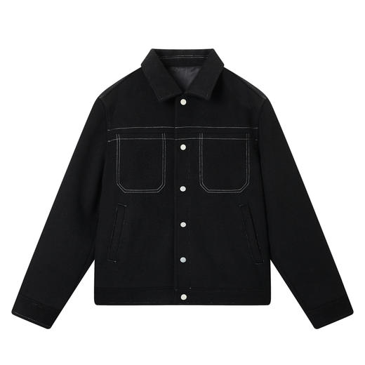 gxg.jeans男装冬季夹克黑色明线工装翻领毛呢夹克外套男 商品图4