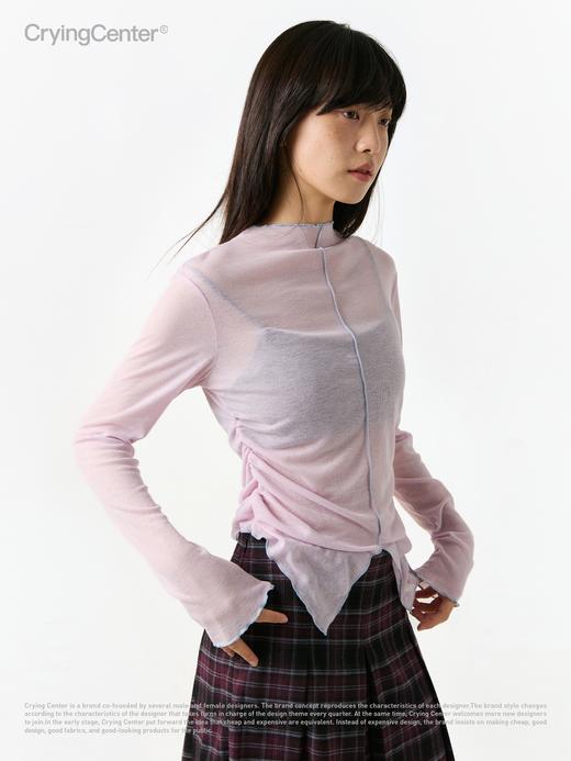 CryingCenter 低饱和撞色线收腰抽褶燕尾摆长袖上衣 哭喊中心 商品图2