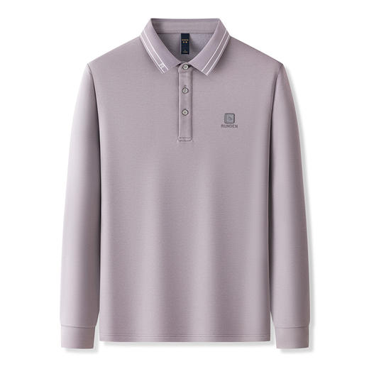 罗蒙男士Polo衫秋冬含羊毛蚕丝保暖双面磨毛polo衫男长袖t恤男 商品图1