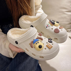 【超好看！保暖加绒洞洞鞋】穿上去就像踩在棉花堆里，超舒服！女冬季棉拖鞋韩版外穿时尚百搭增高DIY棉鞋男