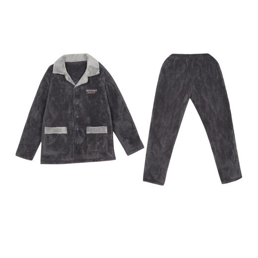 都市丽人男士加厚夹棉套装家居服长袖长裤法兰绒夹棉秋冬睡衣FHT1B8 商品图0