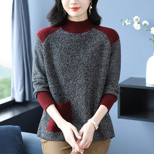 CC-10-6126秋冬新款半高领毛衣女士韩版拼色内搭针织打底衫厚款好看上衣 商品图2