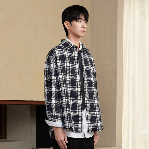 gxgjeans男装  春秋季热卖黑白格衬衣翻领长袖衬衫男JED10308764 商品图1