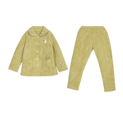 都市丽人女士加厚夹棉套装家居服长袖长裤法兰绒夹棉秋冬睡衣LHT1H3 商品图0