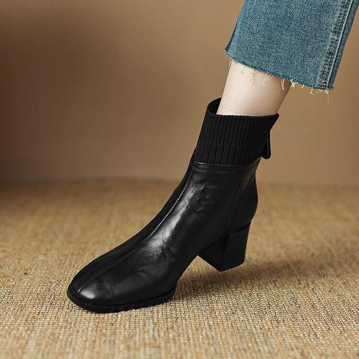 【预售5天】复古粗跟短靴气质拼接，飞织瘦瘦靴百搭马丁女靴LD&6917 商品图1