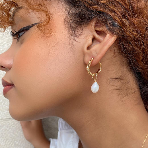 LHWINDSOR 原创设计经典竹节wave竹节巴洛克珍珠耳环可拆卸两戴 商品图1