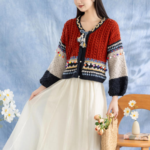 苏苏姐家晏语谣民族风外套手工DIY羊毛编织钩针上衣毛线团材料包 商品图1