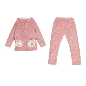 都市丽人女士加厚夹棉套装家居服长袖长裤法兰绒夹棉秋冬睡衣LHT1G4