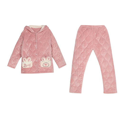 都市丽人女士加厚夹棉套装家居服长袖长裤法兰绒夹棉秋冬睡衣LHT1G4 商品图0