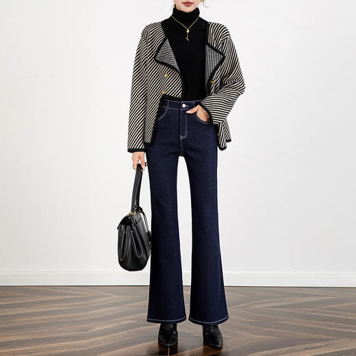 【高货rg】全新升级【铂金会员220/天猫289/差价69】(12949) 洛诗琳2024冬季新款高腰加绒显瘦修身微喇牛仔长裤女 商品图3