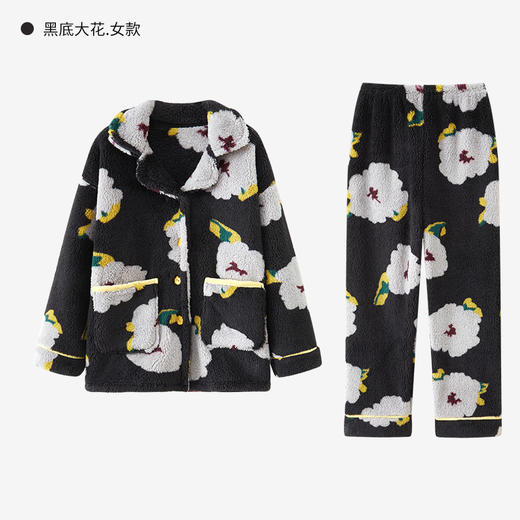 【加厚羊羔绒】秋冬法兰绒加厚睡衣套装加绒繁花珊瑚绒保暖家居服女冬季 商品图4