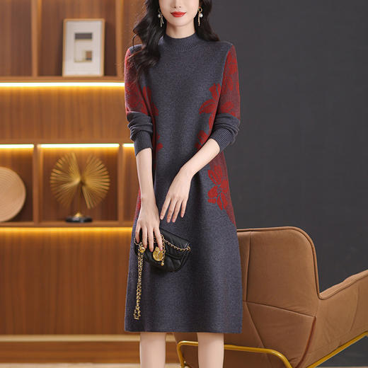 CC-103-7601配大衣连衣裙女中长款秋冬季2024新款加厚内搭毛衣打底裙 商品图0