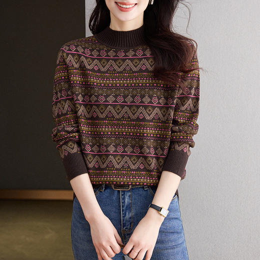 CC-CJ-567设计感复古半高领毛衣女2024秋冬新款宽松保暖针织打底上衣 商品图2