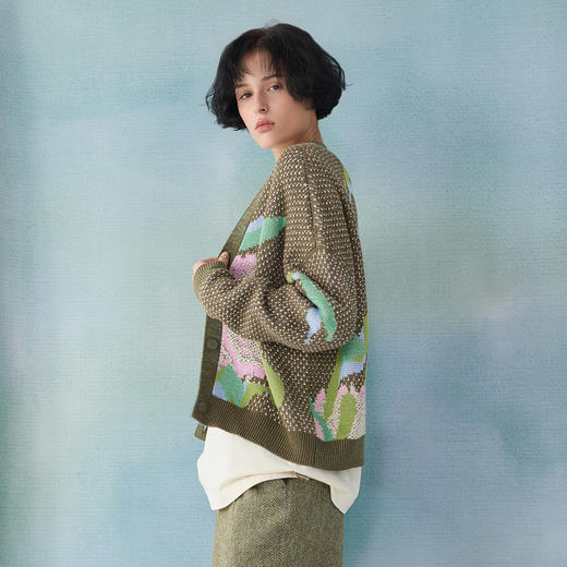 谜底针织开衫女2025春季新品原创提花宽松百搭毛衣毛衫251MZ0307 商品图1