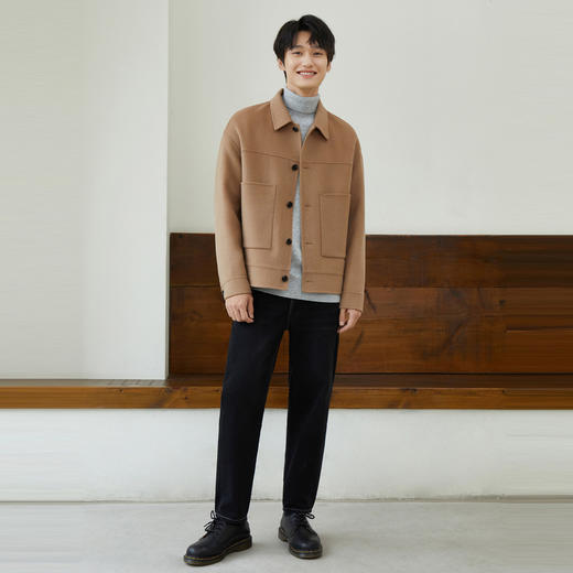 gxg.jeans男装冬季翻领黑色毛呢夹克绵羊毛夹克外套男 商品图2