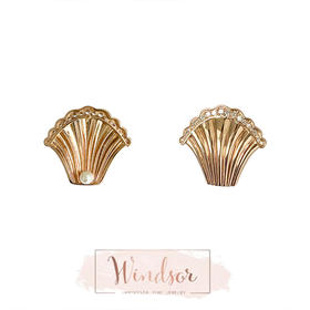 LHWINDSOR 贝壳耳环扇形复古港风精致珍珠镶嵌耳饰