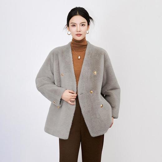 【高货wl】全新升级【铂金会员330/天猫439/差价109】(13633) 洛诗琳新款气质V领简约时尚保暖皮毛一体长袖貂绒大衣外套 商品图1