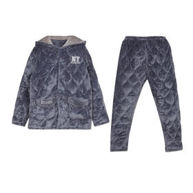 都市丽人男士加厚夹棉套装家居服长袖长裤法兰绒夹棉秋冬睡衣FHT1C5