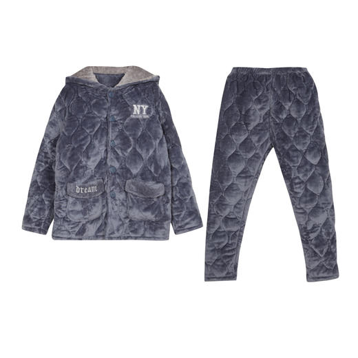 都市丽人男士加厚夹棉套装家居服长袖长裤法兰绒夹棉秋冬睡衣FHT1C5 商品图0