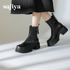 预售10天发|Safiya/索菲娅2024冬季甜酷圆头增高厚底粗跟时尚百搭加绒后拉链短踝靴SF44116415/SF44118415 商品缩略图3