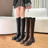 「两色可选！显腿长骑士靴」女新款厚底V口长筒靴女秋冬不过膝高筒靴子粗高跟长靴鞋 商品缩略图0