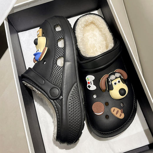 【超好看！保暖加绒洞洞鞋】穿上去就像踩在棉花堆里，超舒服！女冬季棉拖鞋韩版外穿时尚百搭增高DIY棉鞋男 商品图2